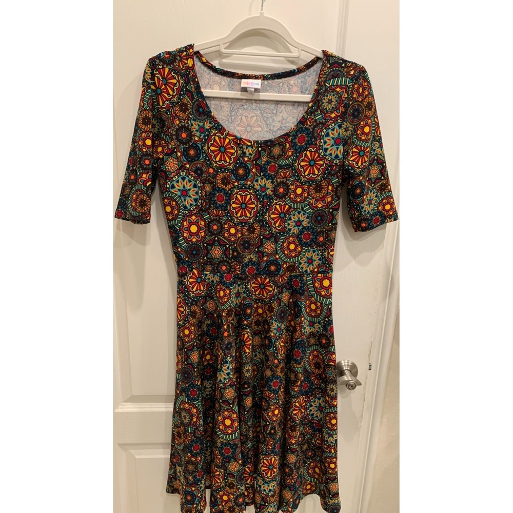 LuLaRoe Womens Dress Orange and Green Print Sz M